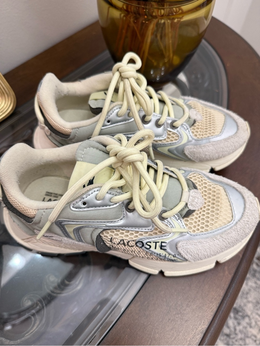 Lacoste Kids Neutral Beige & Light Gray Mesh Sneakers